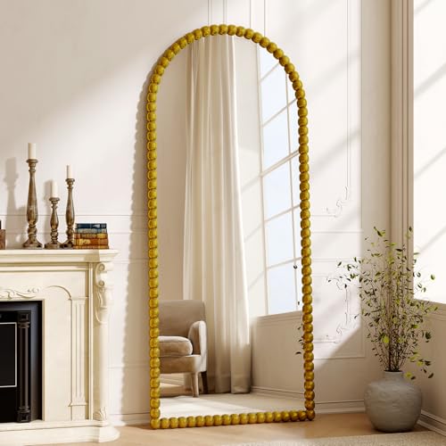 28"x71" Gold Arched Full Length Mirror, Vintage Beaded Decorative - color: Gold, size: 71"L x 28"W