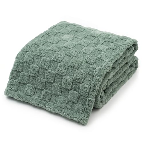 Americanflat 50x60 Jacquard Fleece Throw Blanket - Soft and Breathable Throw Blanket for Couch, Bed, Chair - Fleece Blankets Perfect for Home, Bedroom, or Outdoor Use - Checkered Design in Green - color: Green, size: 50x60, style: Checkered