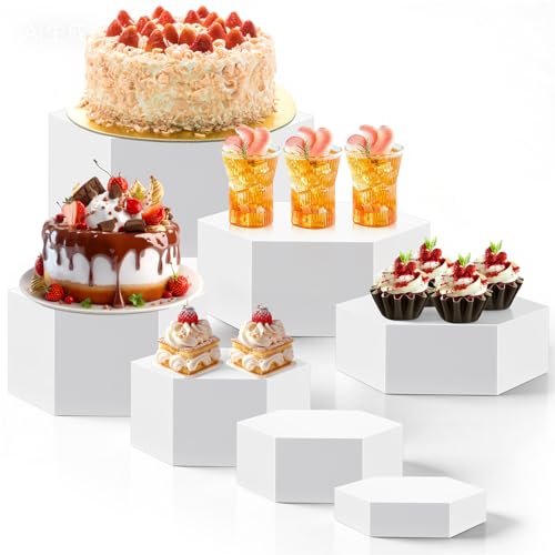 Leinuosen 7 Pcs Large Acrylic Buffet Risers, 6-12" Hexagonal, White - color: White, size: 6" to 12", style: Hexagonal