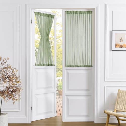 Tollpiz Small Sheer Door Curtain Closet Linen Textured Curtain Sheers Doorway Light Filtering Voile French Door Rod Pocket Curtains Patio Glass Doors, 25 x 40 inches Long, Sage Green, 1 Panel - color: Sage Green, size: 25"W x 40"L (Pack of 1)