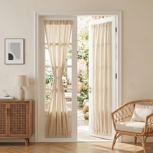 MYSKY HOME Oatmeal French Door Curtains for Door Window 72 Inch Length 2 Panels Semi Sheer Light Filtering Curtain for Bedroom Window Glass Rod Pocket for Kitchen Dining Room, Taupe, 26" Wide - color: Taupe, size: 26"W x 72"L (Pack of 2)