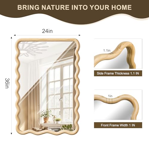 Wavy Mirror for Wall, 36"x24" Bathroom Vanity Mirror - size: 36"L x 24"W