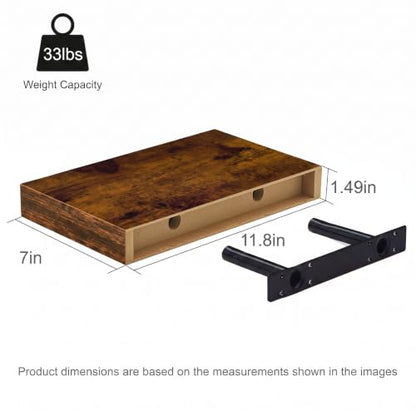 Rustic Brown Floating Shelves for Wall, 11.8in, Set of 2, Bathroom - color: Rustic Brown, size: 11.8''