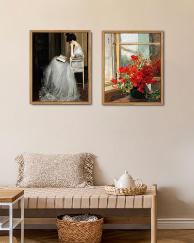 UPWOIGH Jacques-Emile Blanche The Reader Framed Wall Art, 16 x 24 Inch - color: Brown Woman, size: 24"L x 16"W