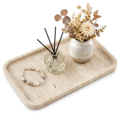 Marble Bathroom Vanity Tray, Rectangular Marble Decorative Tray - color: Light Khaki