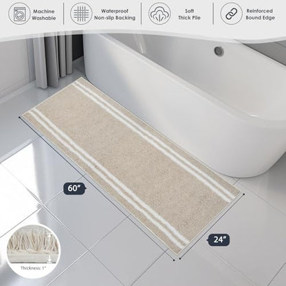 PURRUGS Bathroom Runner Rug, Bath Mat, 24" x 60", Beige - color: Beige, size: 24" X 60"