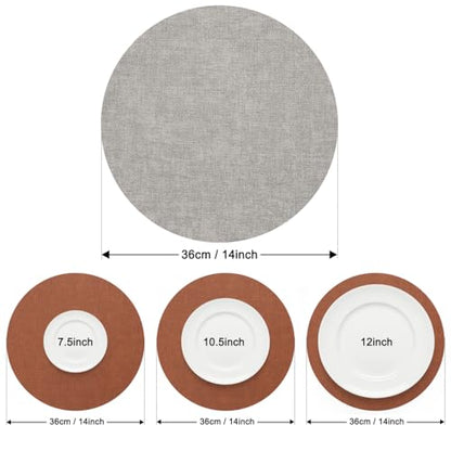 Myir JUN 14" Round Placemats Set of 4, Reversible Dual-Color Place Mats - color: Light Gray Reddish Brown