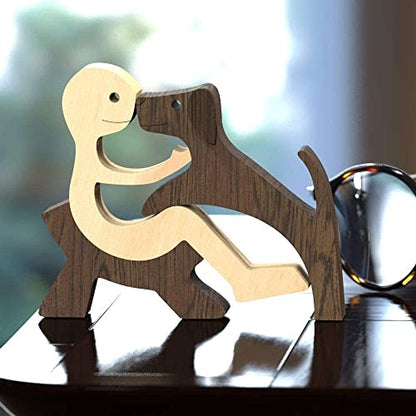 Unique Gift Hand Carved Wooden Man and Dog Statue, Wood Human Dog Figurine Sculpture Home Office Décor, Remember Friendship Between Dog and People (Relaxing Man and Dog) - color: Relaxing Man and Dog