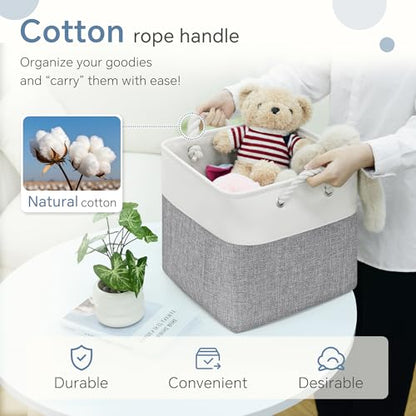 FinishingBo 11 inch Cube Storage Bin with Handles 6 Pack - color: White/Grey-6 Pack