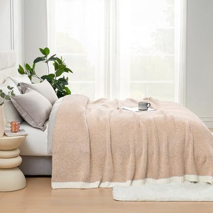 Snuggle Sac Queen Size Bedding Blankets, Super Soft Warm Oversized Bed Blankets Cozy Knit Fuzzy Blankets for Bed, Heather Beige, 90x90 inches - color: Heather Beige, size: Queen (90"x90")