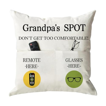ONFAON Grandpa Gifts,Grandpa's Spot Throw Pillow Covers 18x18 Inch for Bed Sofa Couch,Birthday Christmas Thanksgiving Day Gifts for Grandpa Stepdad,2-Pocket - color: Grandpa 2-pocket