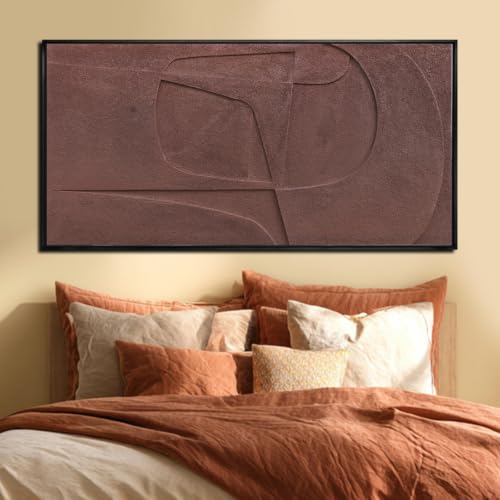Framed Neutral Large Wall Art 3D Textured Painting for Living Room 29"x58" - color: Brown, size: 58"L x 29"W