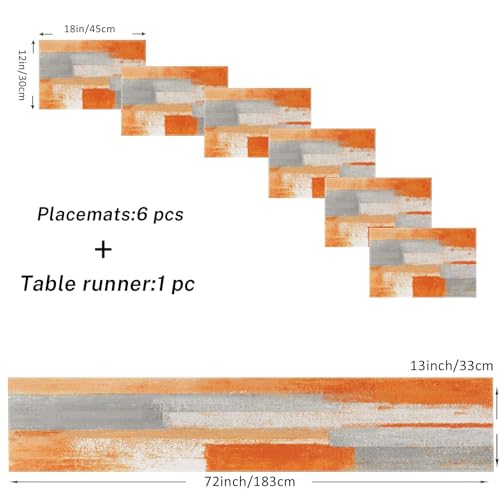 ArtSocket Table Runner and Placemats Set of 6, Abstract - color: Abstract Orange