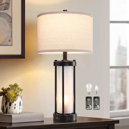 RORIA Modern Table Lamps for Living Room with 2 USB Charging Ports - color: 1 Pack-Black
