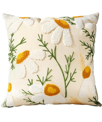 Embroidered Throw Pillow Cover, 20x20 Inch, Daisy - color: Daisy, size: 20" x 20" (Pack of 1)