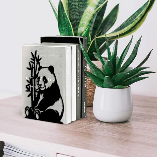 Peacoblue 5.3"x4.3"x7.5" Metal Bookends, Heavy Duty Book Ends for Shelves - style: Panda and Bamboo
