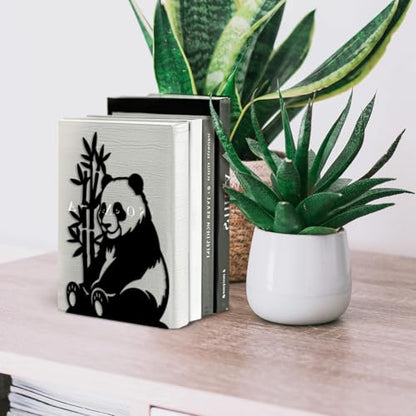 Peacoblue 5.3"x4.3"x7.5" Metal Bookends, Heavy Duty Book Ends for Shelves - style: Panda and Bamboo