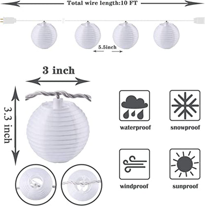 Vigdur White Paper Lantern String Lights Plug in Connectable, 9.8FT - color: White