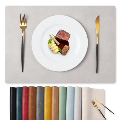 MOSAYT Vinyl Faux Leather Placemats, Set of 6, Light Grey - color: Light Grey