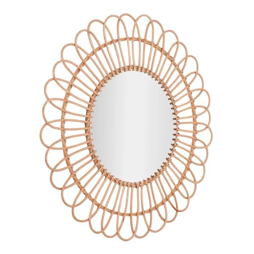 American Art Decor 25" Boho Woven Rattan Mirror - Round Decorative Wall Mirror - Rustic Farmhouse Small Hanging Accent Mirror for Living Room, Bedroom, Kitchen, Bathroom, Entryway