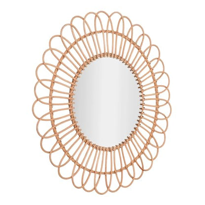 American Art Decor 25" Boho Woven Rattan Mirror - Round Decorative Wall Mirror - Rustic Farmhouse Small Hanging Accent Mirror for Living Room, Bedroom, Kitchen, Bathroom, Entryway