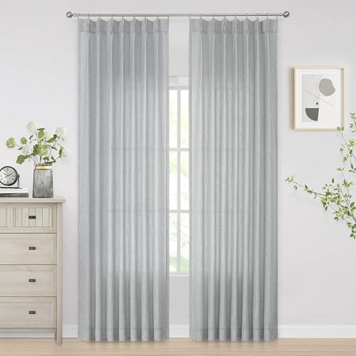 Vision Home Gray Pinch Pleated Semi Sheer Curtains Textured Light Filtering Window Curtains 63 inches for Living Room Bedroom Silver Grey Pinch Pleat Drapes with Hooks Back Tabs 2 Panels 40" Wx63 L - color: Silver Grey/Pinch, size: 40"W x 63"L (Pack of 2)