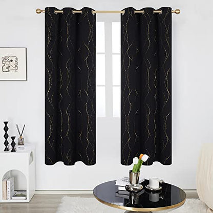 Deconovo Black Out Curtains 72 Inch Long, Curtains for Living Room Bedroom - color: Black/Dots and Line, size: 42"W x 72"L (Pack of 2)