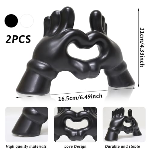 Zerzsy Heart Hands Sculpture Figurine, Black & White, Set of 2 - color: Black White-heart Hands