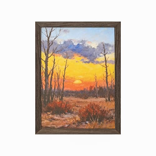 YBYBEST Framed Canvas Wall Art, 12x16 Inch Golden Horizon Grove Sunset Landscape Wall Decor, HD Canvas Print with Solid Wood Frame, Vintage Rustic Farmhouse Nature Artwork for Living Room Bedroom Entryway Office - color: Orange, size: 16"L x 12"W