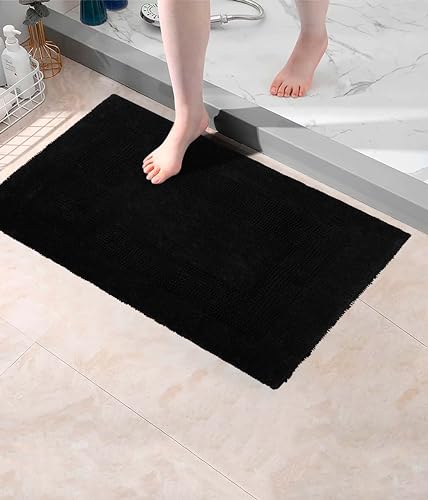 COTTON CRAFT 2 Pack Reversible Bath Mat - Soft Plush Bath Rug -17x24- Black - color: Black, size: 17x24 Inches