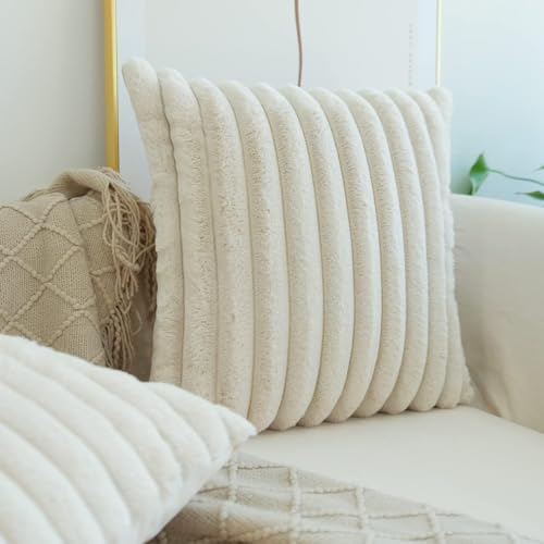 JOJUSIS Faux Fur Plush Throw Pillow Covers, Beige, 20 x 20-Inch - color: Beige, size: 20" x 20" (Pack of 2)