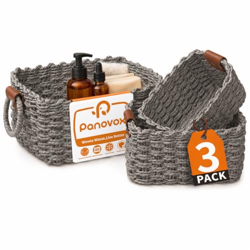Small Wicker Baskets, 3 PCS Paper Rope Baskets for Shelves, Gray - color: Gray