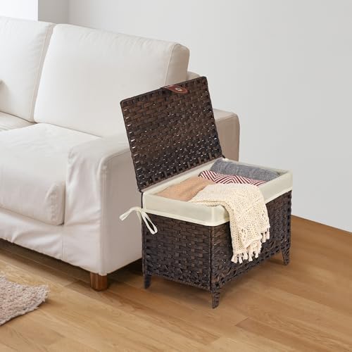 Wicker Storage Basket with Lid, 65L Shelf Basket with Removable Liner Bag - color: Brown, size: 65L