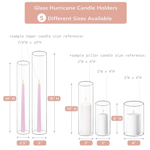 CYS EXCEL 6 PCS (H:10" D:3") Open Ended Glass Hurricane Candleholder Tube Shade Bottomless Candle Chimney Cover - size: 3" wide x 10" tall