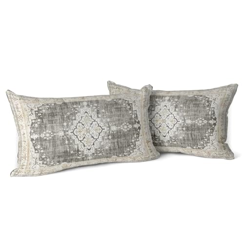Snycler Boho Throw Pillow Covers 12x20 inch Set of 2 Bohemian Carpet Throw Pillows for Couch Beige&Grey Decorative Pillow Cases Farmhouse Home Decor for Sofa Porch Patio Bed Room Outdoor - color: Beige-grey, size: 20" x 12" (Pack of 2)