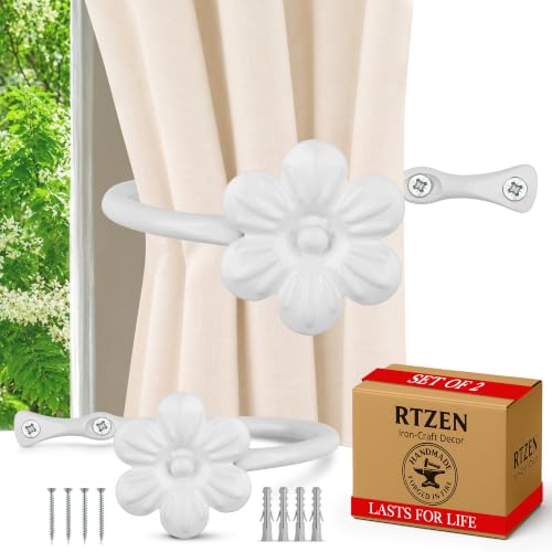 RTZEN Metal Curtain Tiebacks, Drapery Holders for Wall, 2 Pcs - size: Medium, style: Flower - W