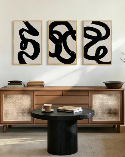 PHOPAGO Black Framed Wall Art 16x24in Abstract Modern Ink Wash - color: Black Ink Wash, size: 24L" x 16W" x 3 Pcs Natural