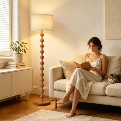 62" Farmhouse Floor Lamp with Remote, Dimmable Standing Lamp,Natural Wood - color: Natural Wood