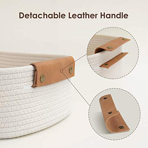 CHICVITA 3 Pack Woven Rope Gift Basket with Leather Handles, White - color: White, size: 11.4 x 10.6 x 5.5 Inch (3 Pack)