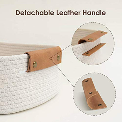 CHICVITA 3 Pack Woven Rope Gift Basket with Leather Handles, White - color: White, size: 11.4 x 10.6 x 5.5 Inch (3 Pack)