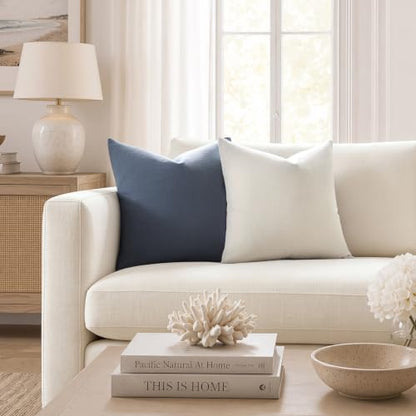 Meekio Linen Blend Throw Pillow Covers 18x18 Set of 2, Blue Gray - color: Blue Grey, size: 18" x 18" (Pack of 2)