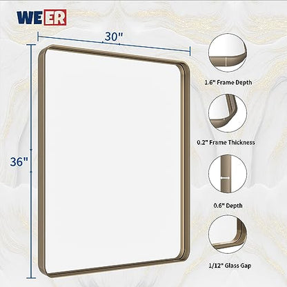 WEER Bronze Bathroom Vanity Mirror 36X30 Inch - color: Bronze, size: 36"L x 30"W