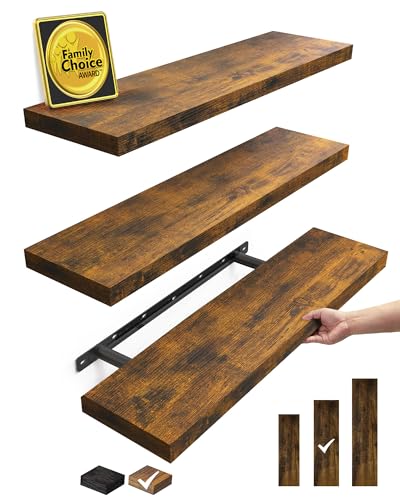 BAYKA Rustic Brown Floating Shelves 22.5in, 3 Pack, Wall Mount Wood Shelf - color: B. Rustic Brown - Americana Farmhouse Style, size: 22.5inches