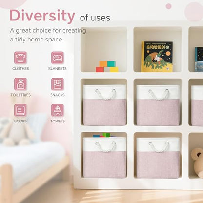 FinishingBo 11 inch Cube Storage Bin with Handles 6 Pack - color: White/Pink-6 Pack