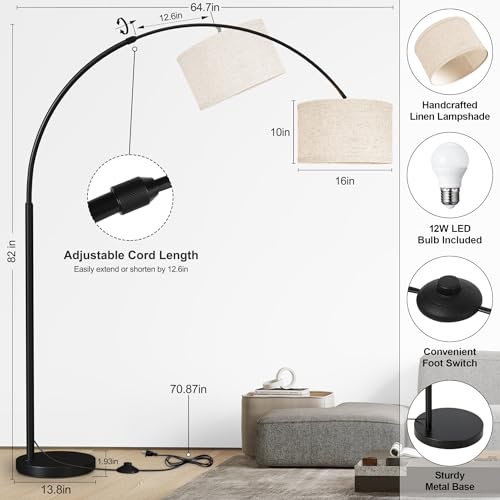 SUNMORY 82" Tall Arc Floor Lamp for Living Room, Large Standing Arched Lamp - color: Black（with remote control）