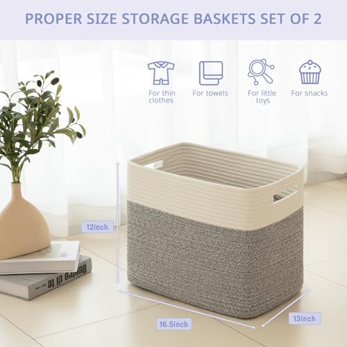 OIAHOMY 2 PACK Tall Storage baskets 42L Blanket Basket Living Room Grey - color: Grey, size: 16.5" x 13" x 12"