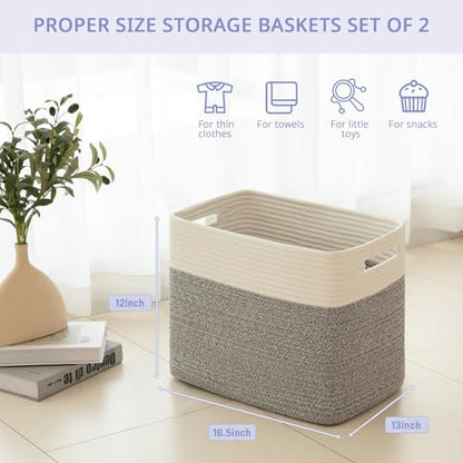 OIAHOMY 2 PACK Tall Storage baskets 42L Blanket Basket Living Room Grey - color: Grey, size: 16.5" x 13" x 12"