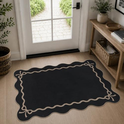 Rugalia Easy Jute Scalloped Entryway Rug 2x3 Black Front Door Mats - color: Black Bow, size: 2' x 3' (Rectangular)