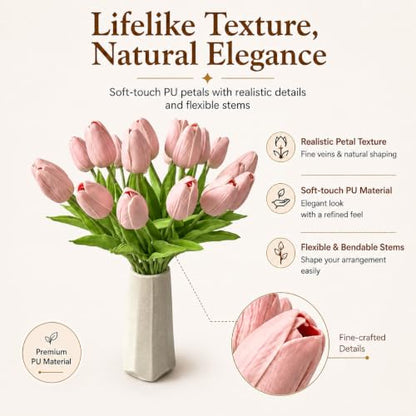 Mandy's 20 Stems Dusty Pink Artificial Tulip Flowers for Home Centerpieces - color: Dusty Pink 20pcs