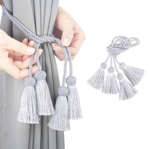 Elegant Tassel Curtain Tiebacks Rope Curtain Tie Backs for Windows Porlau - color: Grey